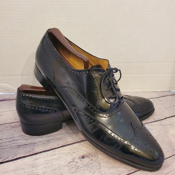 FERRAGAMO SALVATORE MEN'S MADE IN ITALY WINGTIP TIE-UP OXFORD BLACK SIZE 10.5 C - Picture 6 of 12